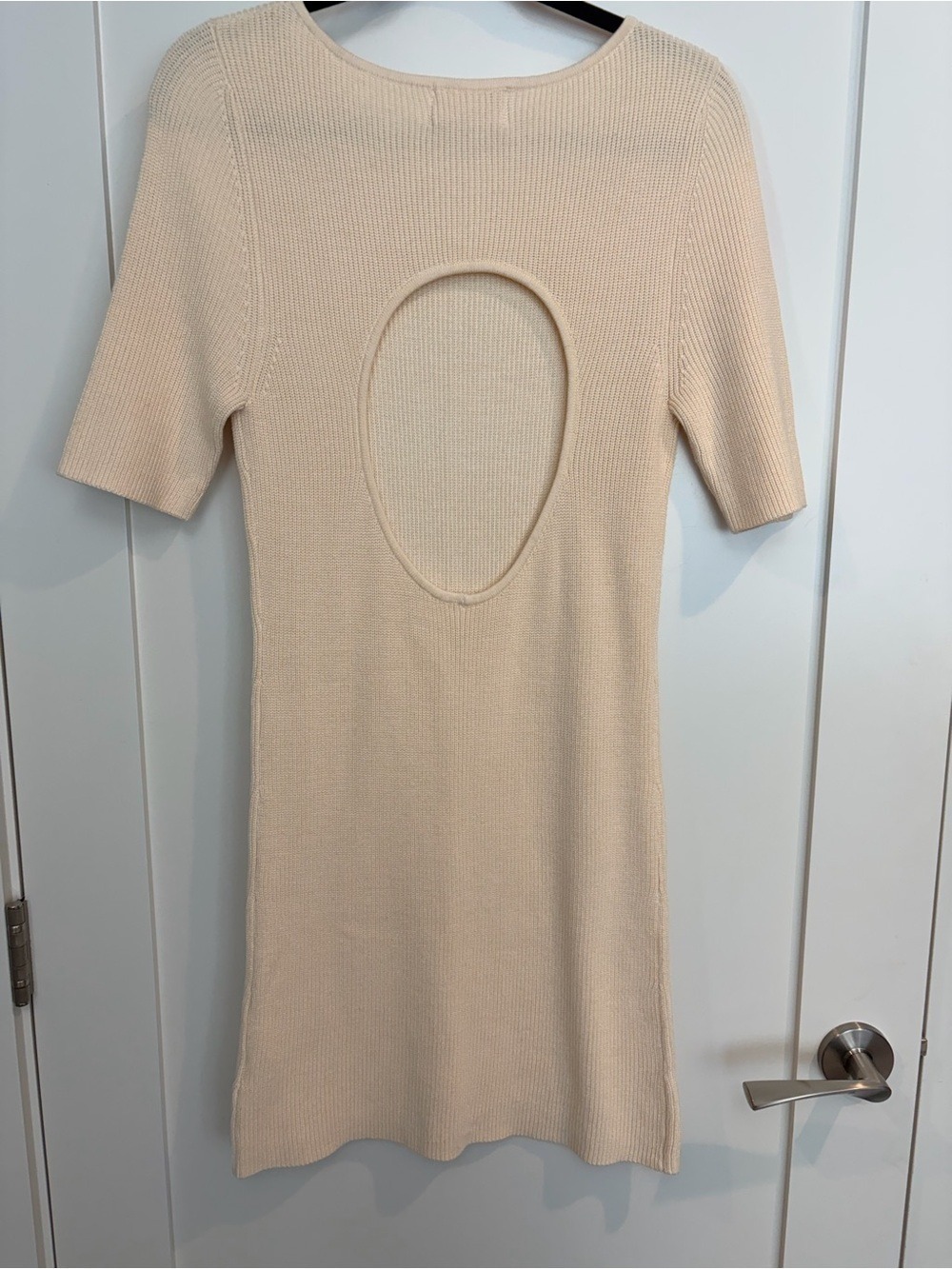Knit Short Sleeve Mini Dress in Cream - Picture 10 of 12